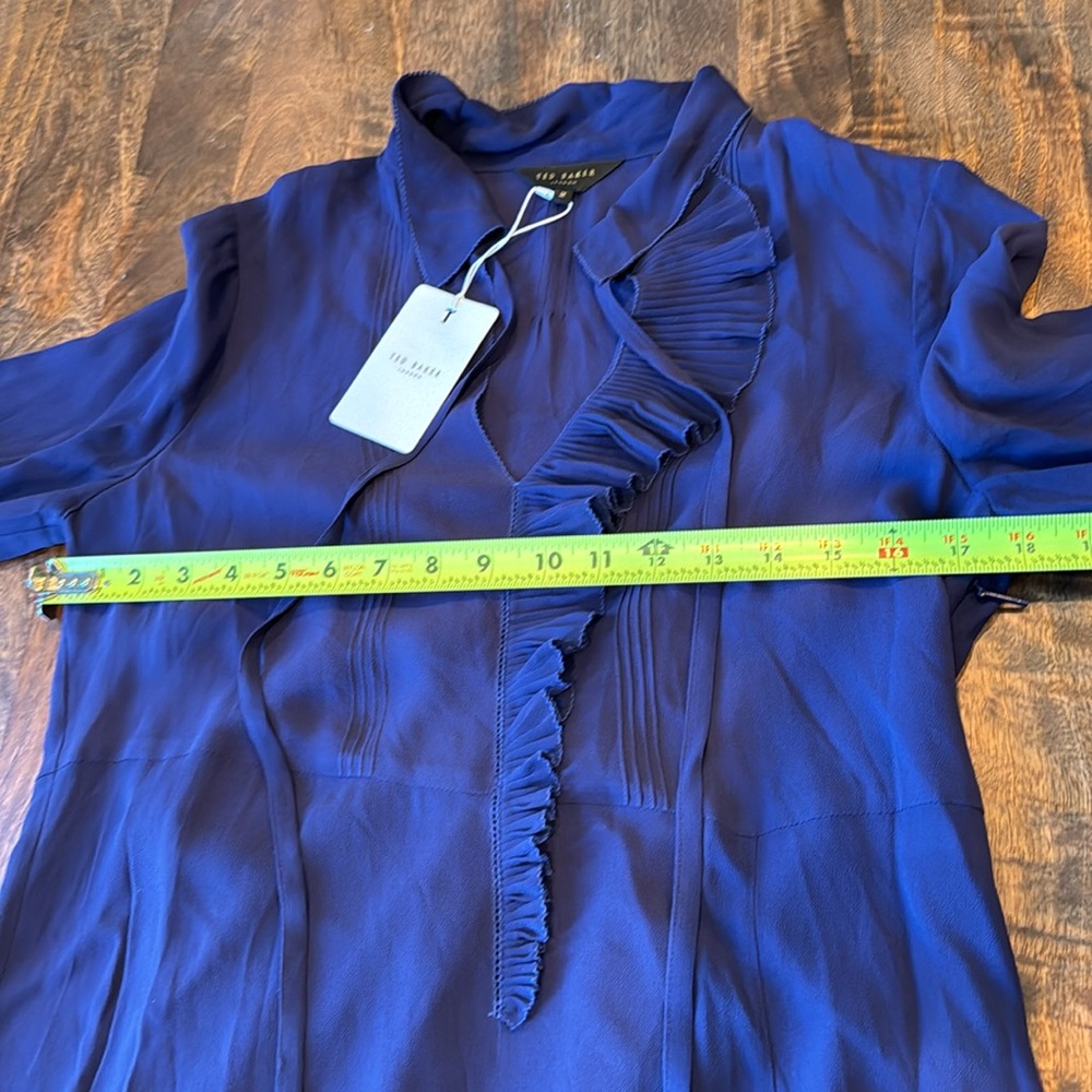 Ted Baker Faithiy Asymmetric Ruffle Midi Skirt Dress Dark Navy Womens Size Ted 2 - Picture 15 of 17